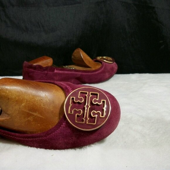 TORY BURCH REVA MAROON SUEDE LEATHER FASHION BALLET FLATS 7M FREE SHIP - Picture 7 of 9